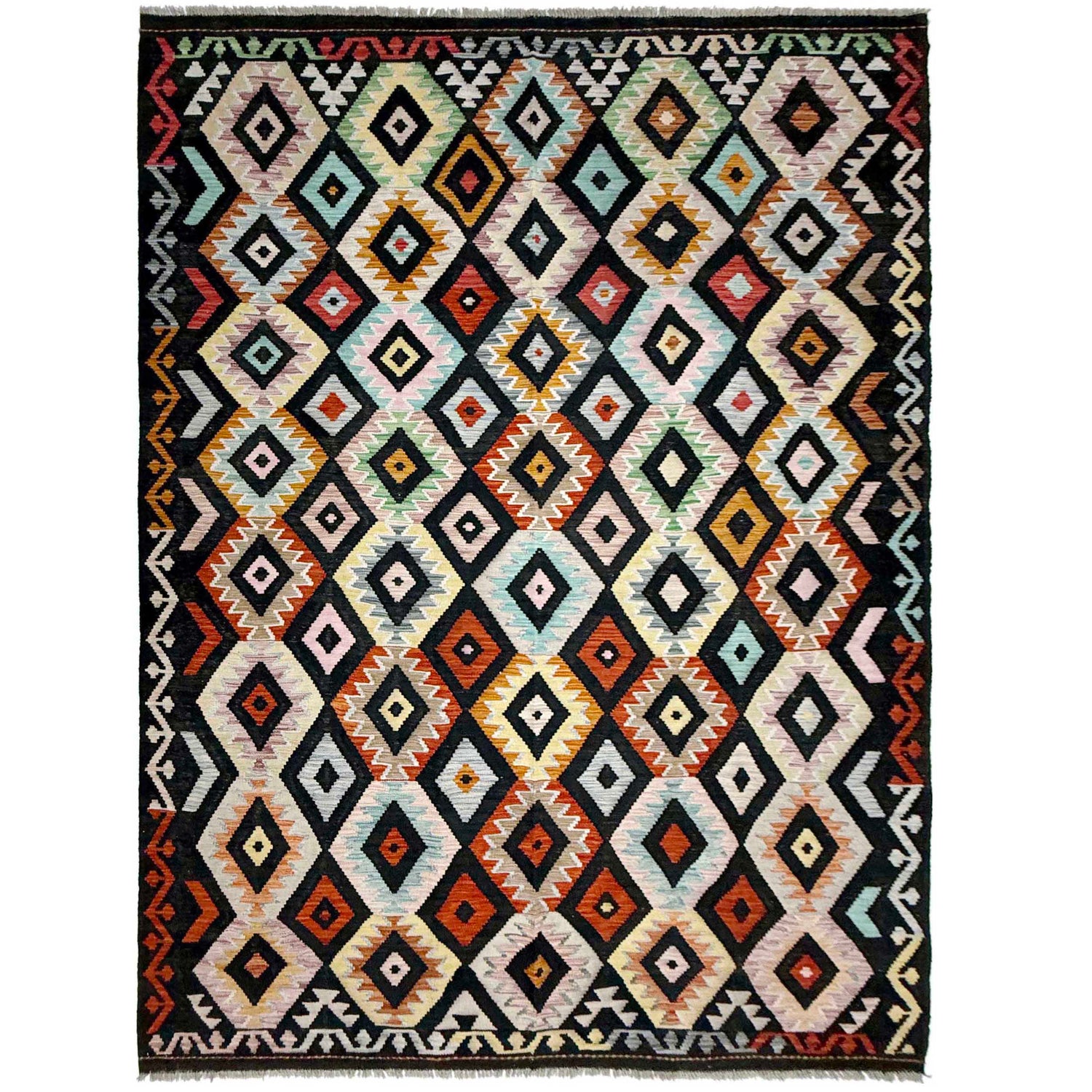 Hand Made Afghan Kilim 6' 4" x 9' 10" ft / 193 x 299 cm - No. W38106