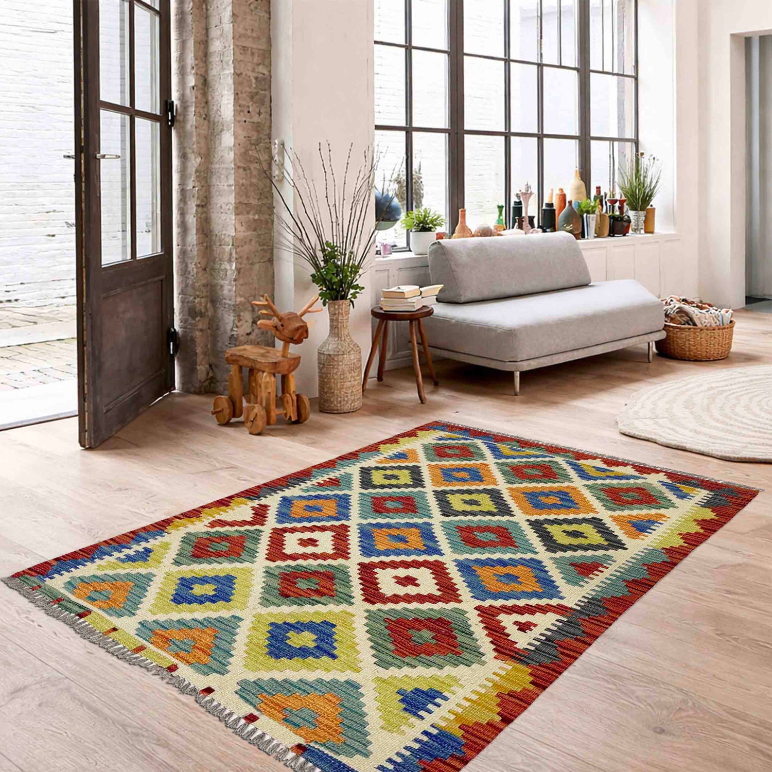 Hand Knotted Flatweave Kilim 2' 10" x 3' 10" ft / 86 x 118 cm - No. W38112