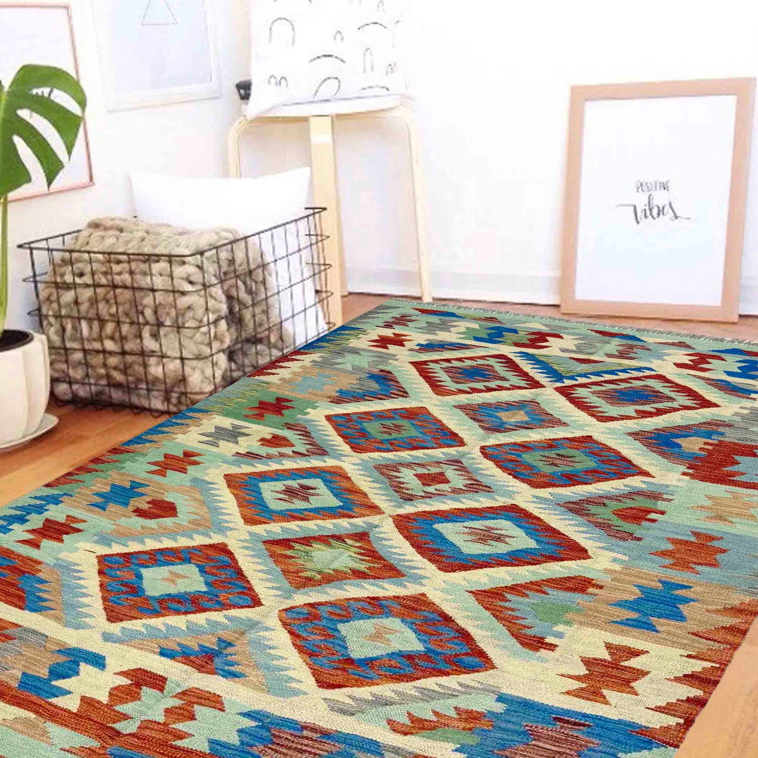 Hand Knotted Flatweave Kilim 4' 11" x 6' 5" ft / 151 x 195 cm - No. W38126