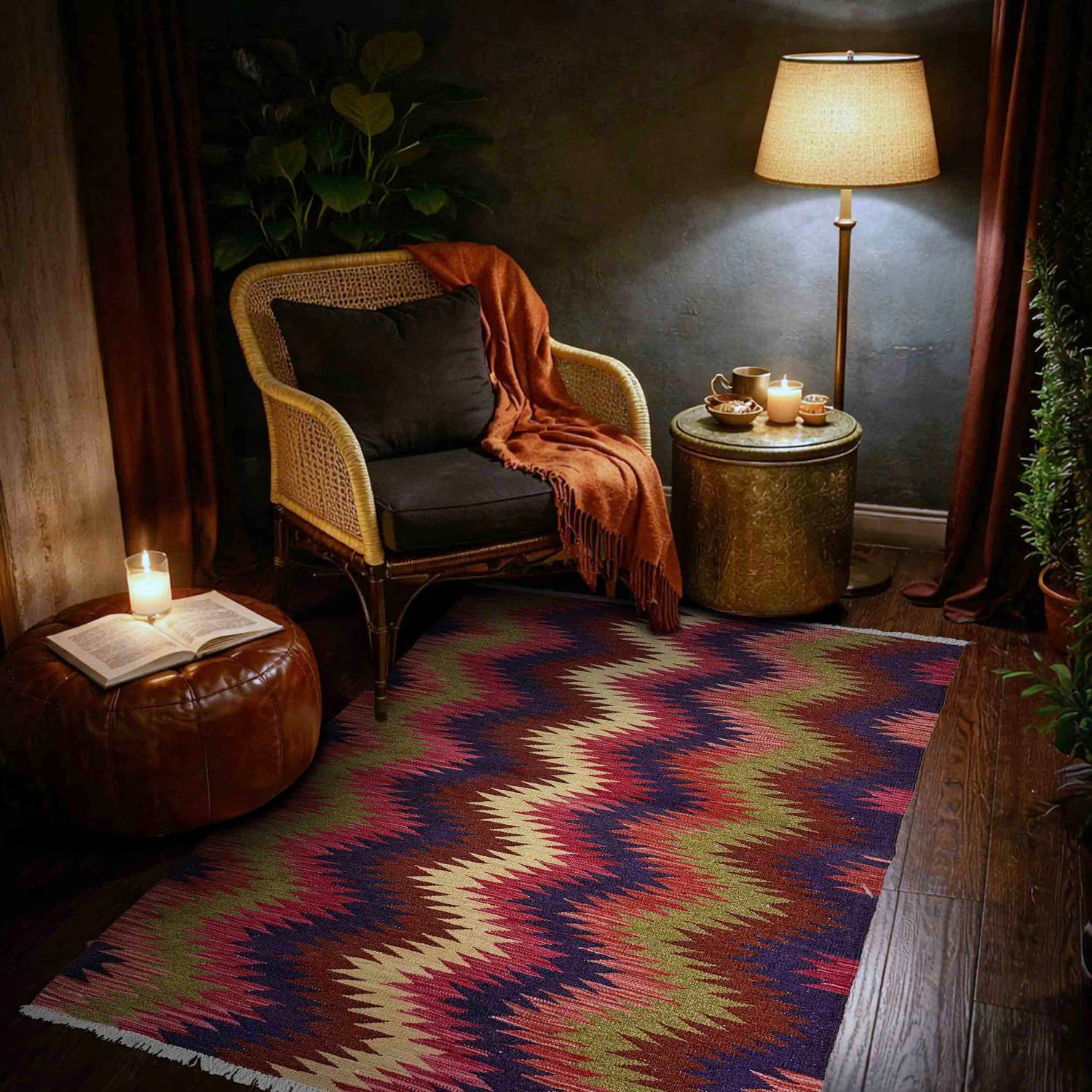 Handmade Afghan Vegetable Kilim 3' 5" x 4' 10" ft / 103 x 147 cm - No. W38148