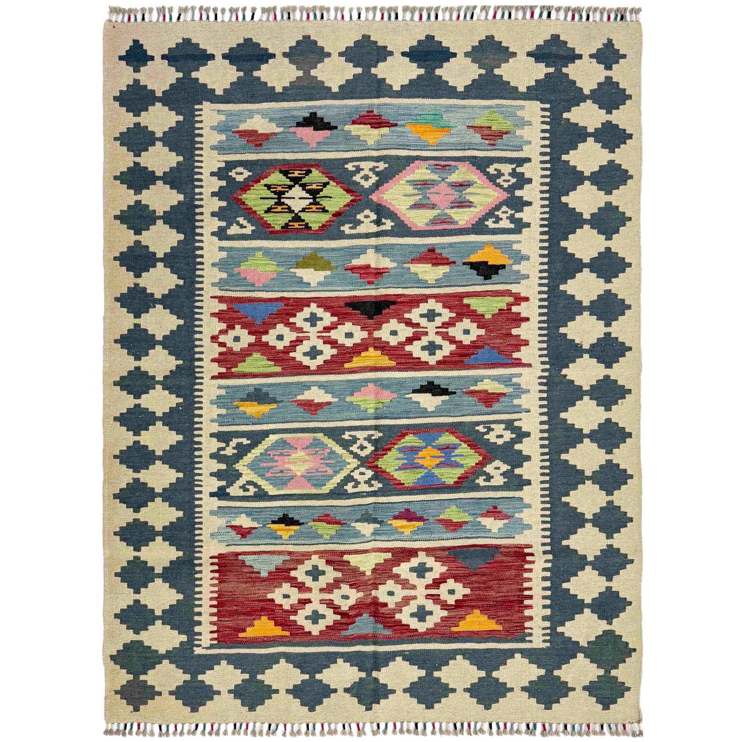 Handmade Afghan Vegetable Kilim 4' 10" x 6' 4" ft / 147 x 193 cm - No. W38195