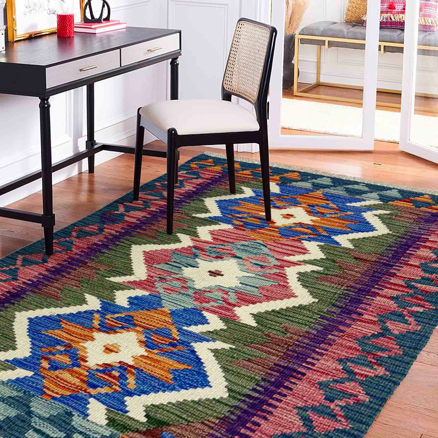 Handmade Afghan Vegetable Kilim 2' 5" x 3' 10" ft / 73 x 116 cm - No. W38223