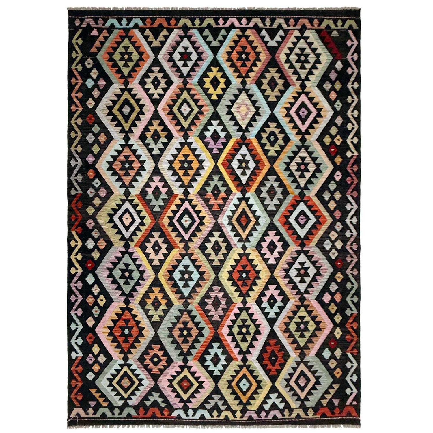 Hand Knotted Afghan Style Kilim 6' 5" x 9' 7" ft / 196 x 292 cm - No. W38229
