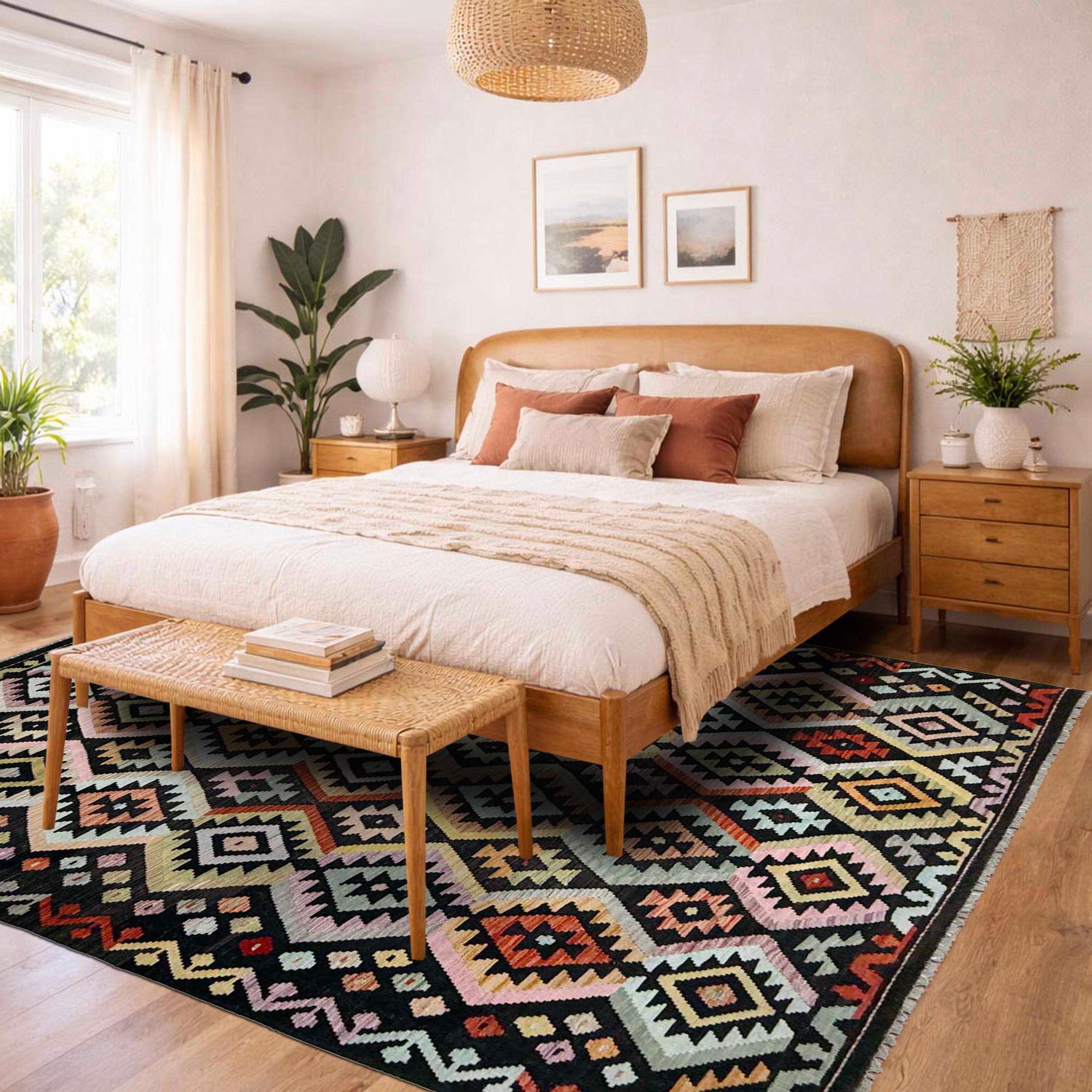 Hand Knotted Afghan Style Kilim 6' 5" x 9' 7" ft / 196 x 292 cm - No. W38229