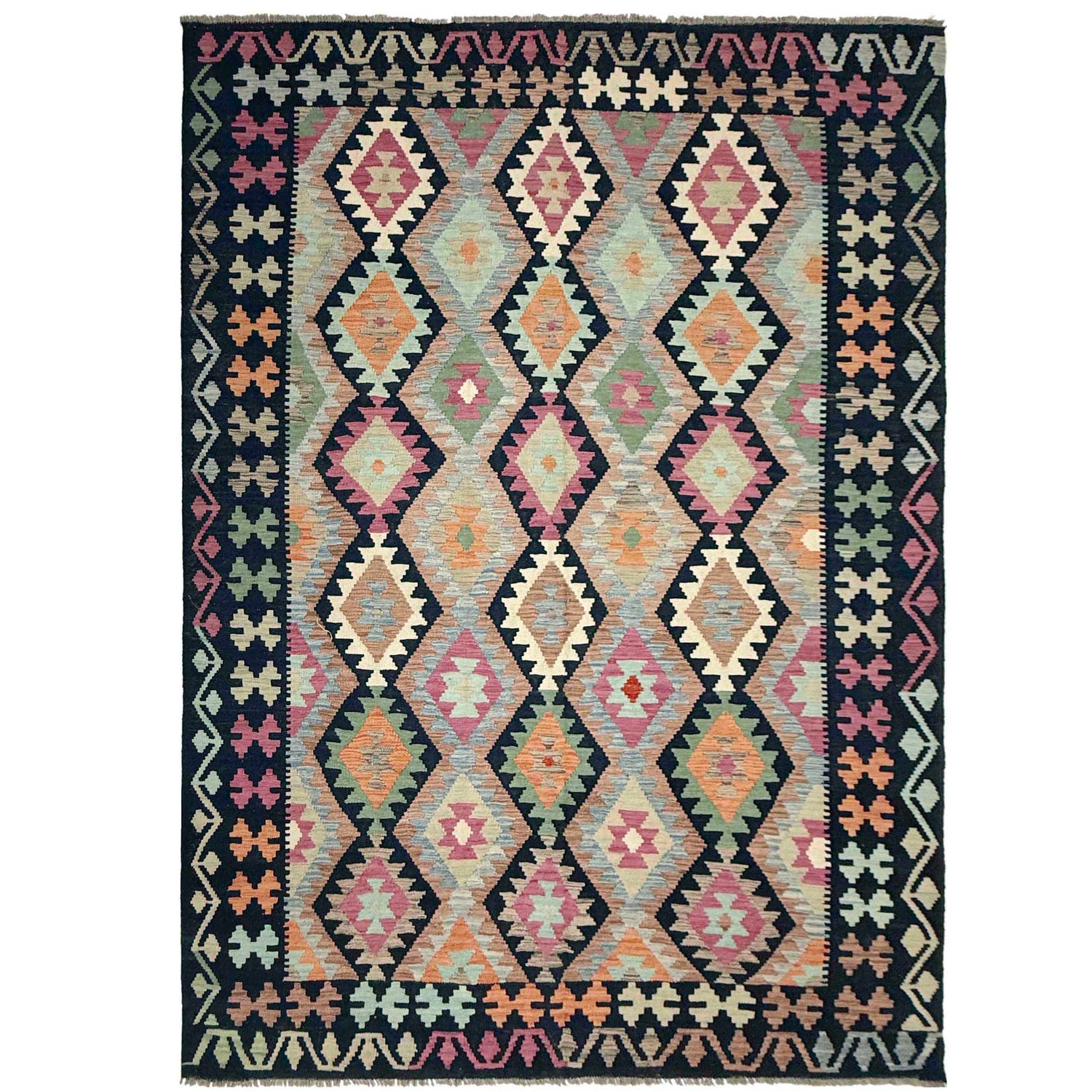 Hand Woven Wool Kelim 6' 6" x 9' 11" ft / 199 x 303 cm - No. W38230
