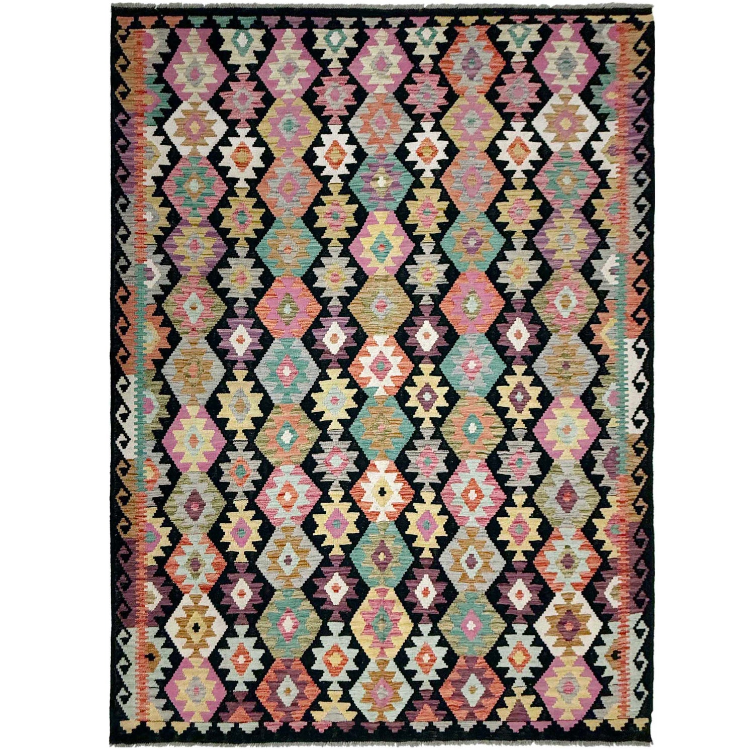 Handmade Turkish Design Wool Kilim 6' 8" x 9' 9" ft / 204 x 298 cm - No. W38231