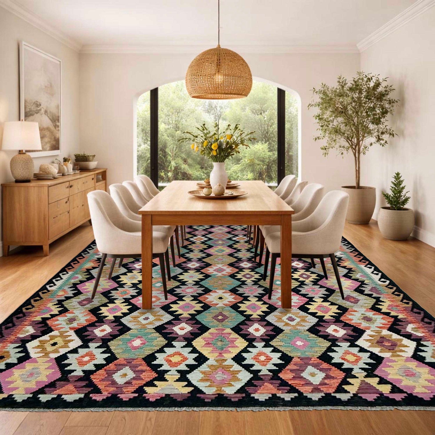 Handmade Turkish Design Wool Kilim 6' 8" x 9' 9" ft / 204 x 298 cm - No. W38231