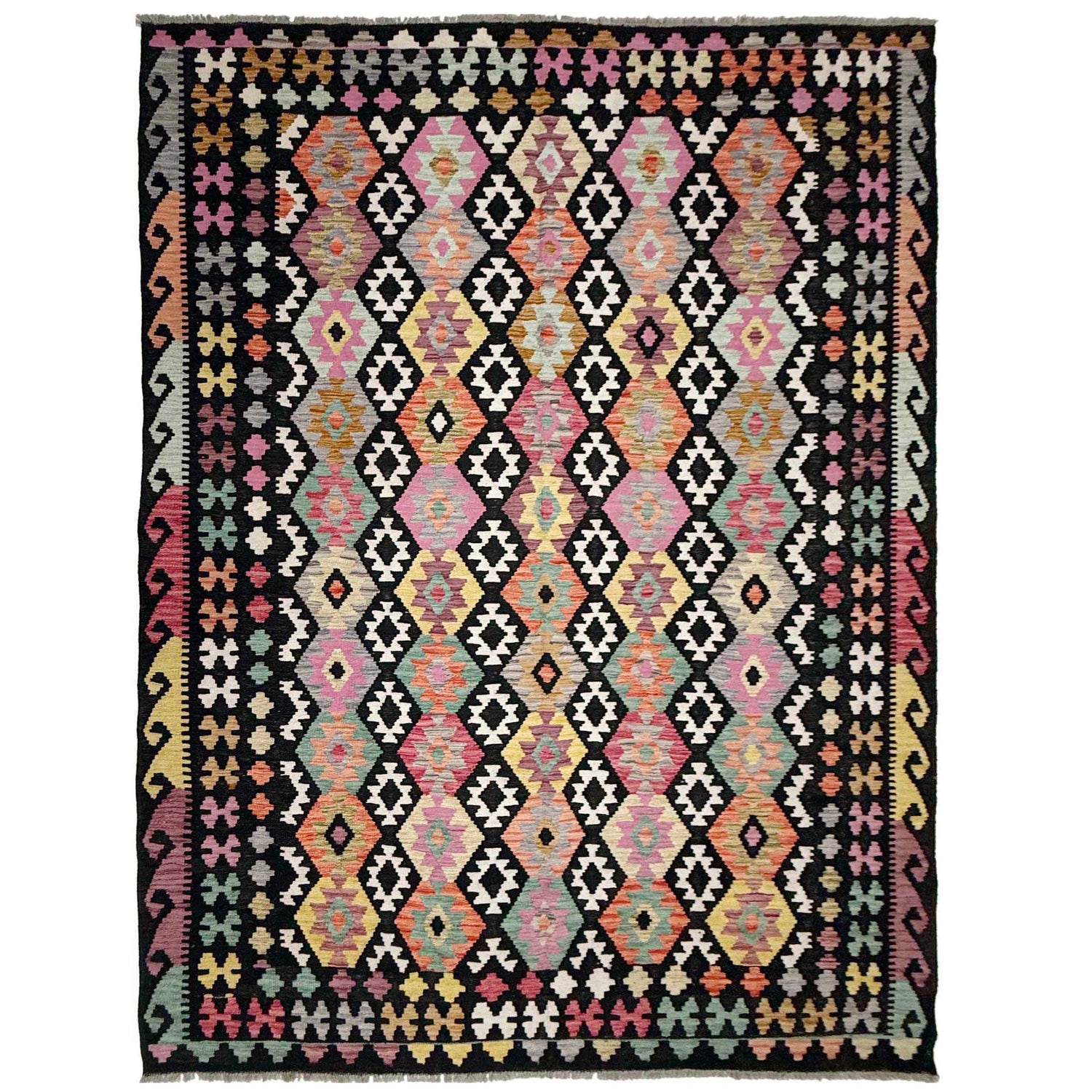 Handmade Afghan Vegetable Kilim 6' 7" x 9' 8" ft / 201 x 294 cm - No. W38234