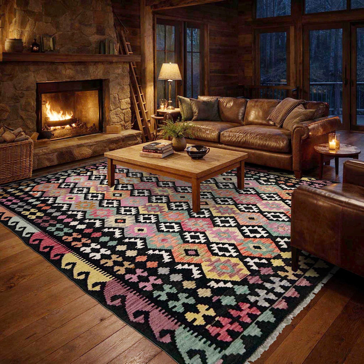 Handmade Afghan Vegetable Kilim 6' 7" x 9' 8" ft / 201 x 294 cm - No. W38234