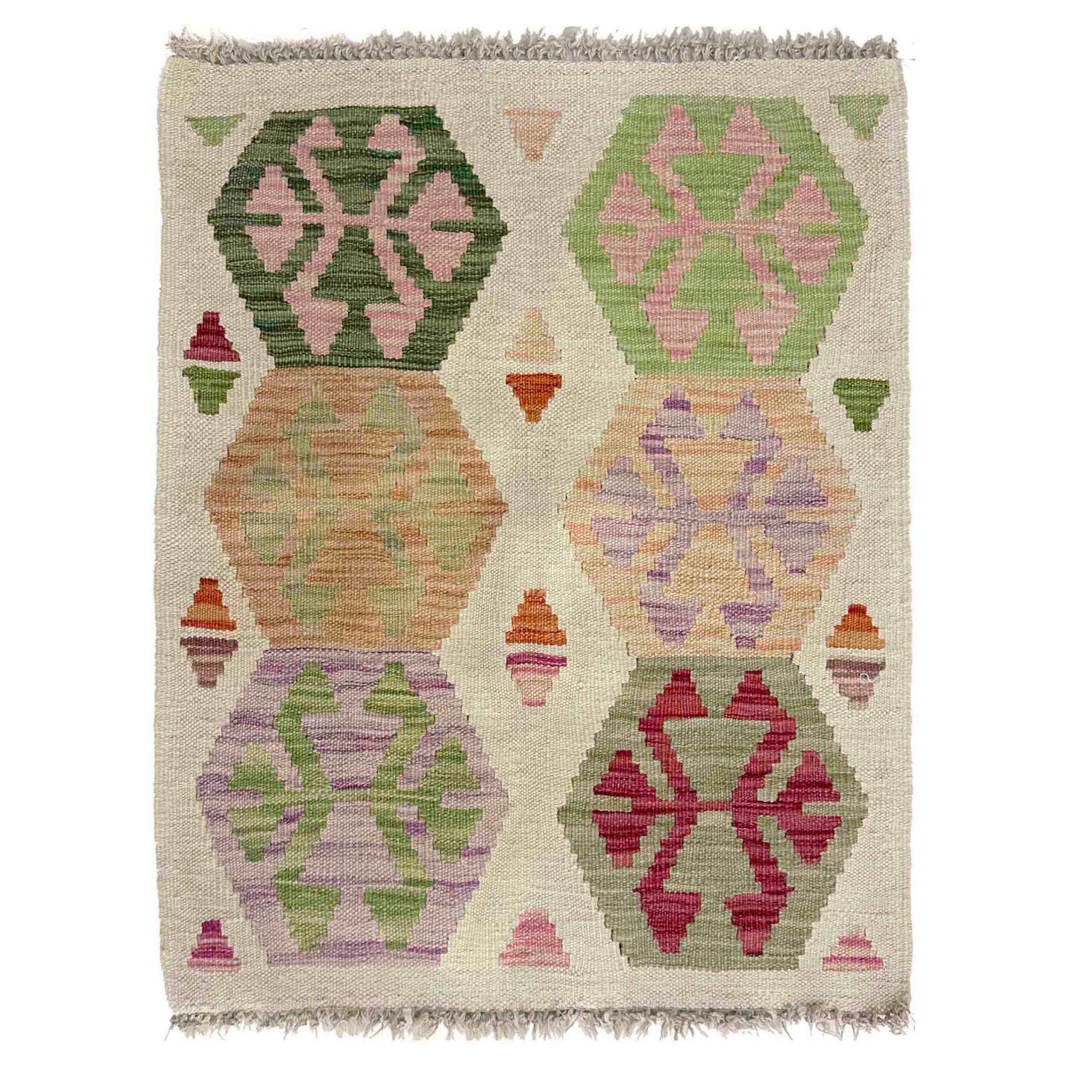 Handmade Afghan Vegetable Kilim 1' 11" x 2' 6" ft / 58 x 75 cm - No. W38235