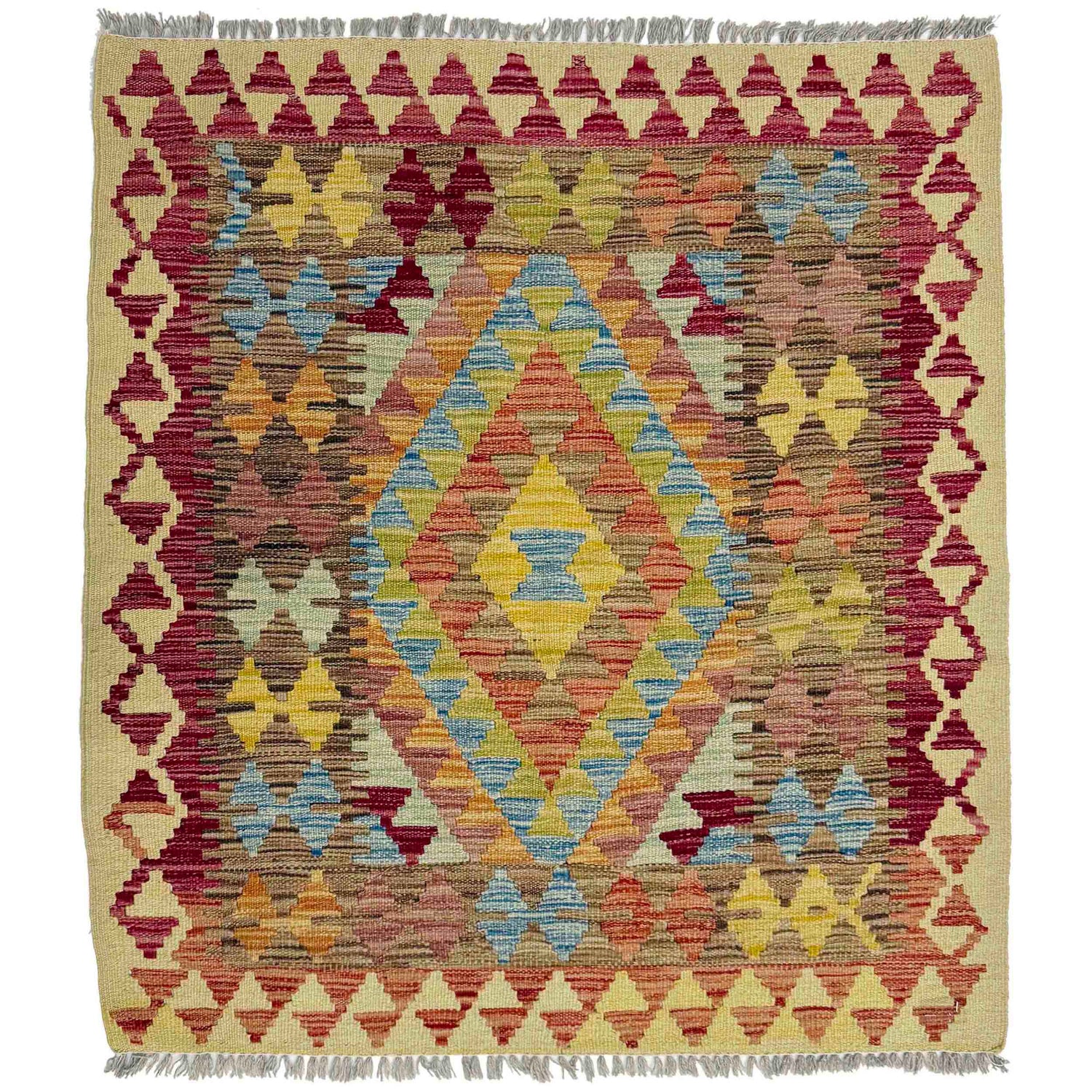 Hand Made Afghan Kilim 3' 5" x 3' 8" ft / 103 x 112 cm - No. W38237