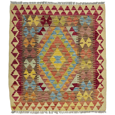 Hand Made Afghan Kilim 3' 5" x 3' 8" ft / 103 x 112 cm - No. W38237