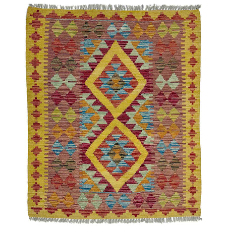 Multi Color ful Flat-Weave Wool Kilim 3' 3" x 3' 10" ft / 100 x 118 cm - No. W38241