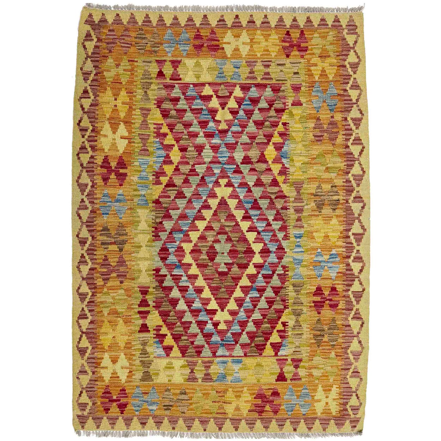 Hand Knotted Afghan Style Kilim 3' 6" x 5' 1" ft / 107 x 155 cm - No. W38246