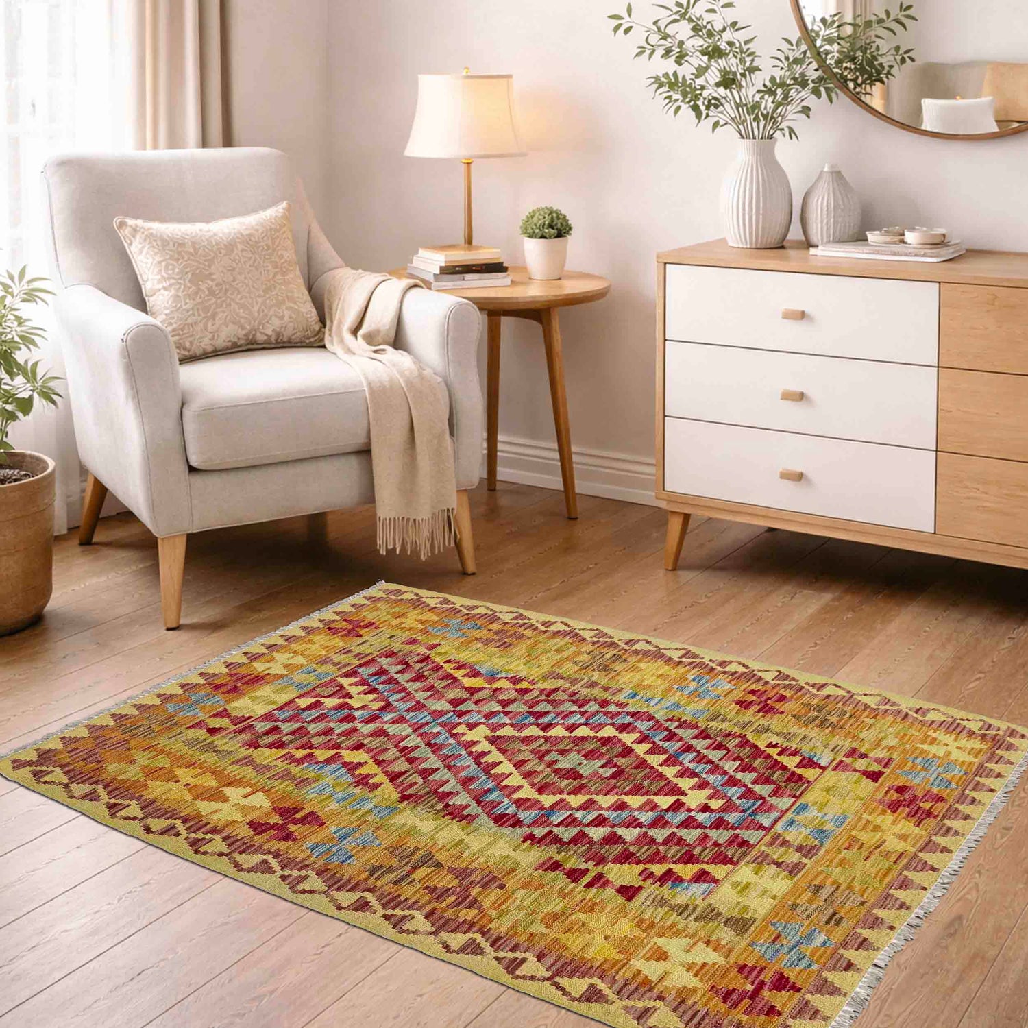 Hand Knotted Afghan Style Kilim 3' 6" x 5' 1" ft / 107 x 155 cm - No. W38246
