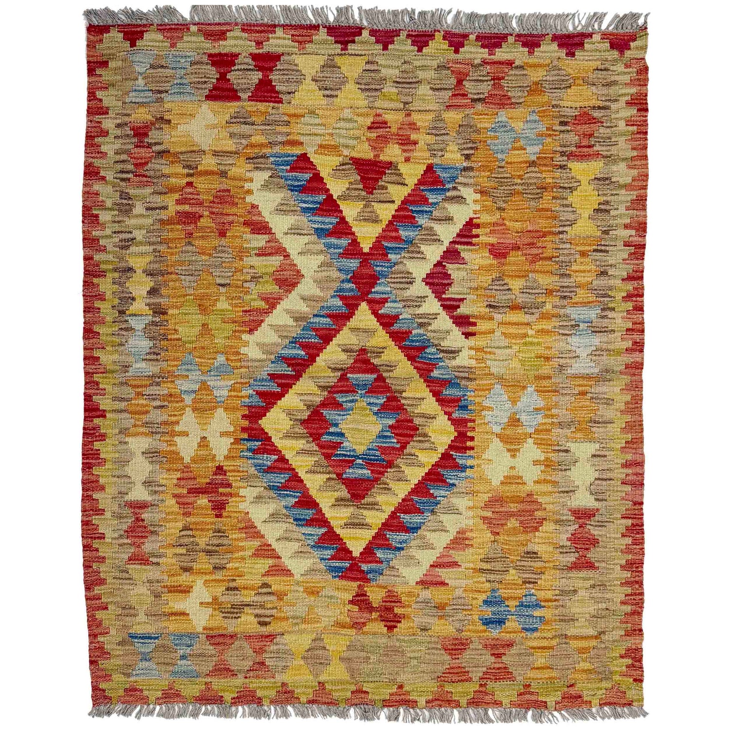 Handmade Turkish Design Wool Kilim 3' 7" x 4' 4" ft / 109 x 131 cm - No. W38248
