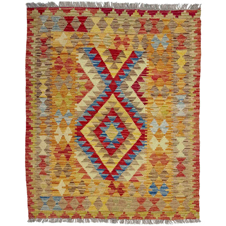 Handmade Turkish Design Wool Kilim 3' 7" x 4' 4" ft / 109 x 131 cm - No. W38248