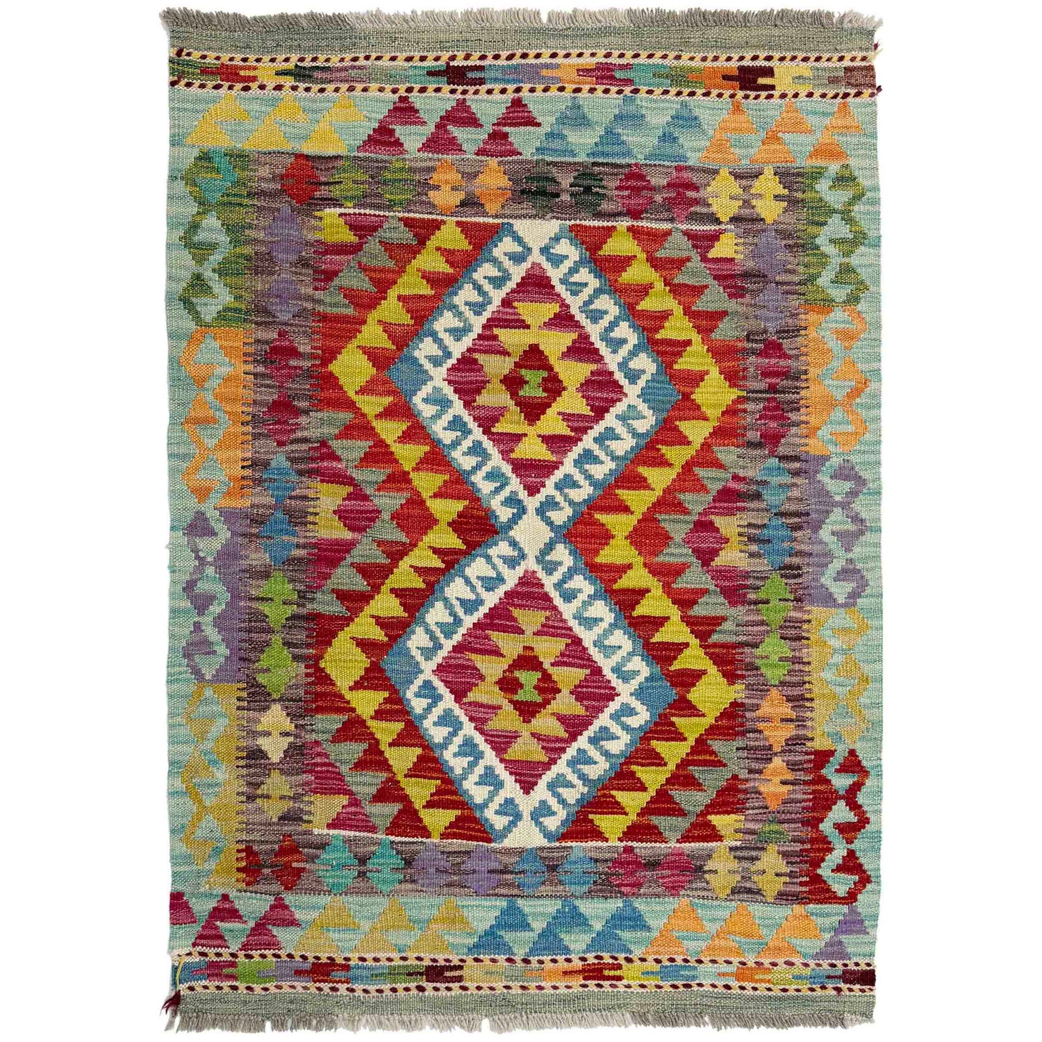 Handmade Turkish Design Wool Kilim 2' 9" x 3' 10" ft / 84 x 116 cm - No. W38561