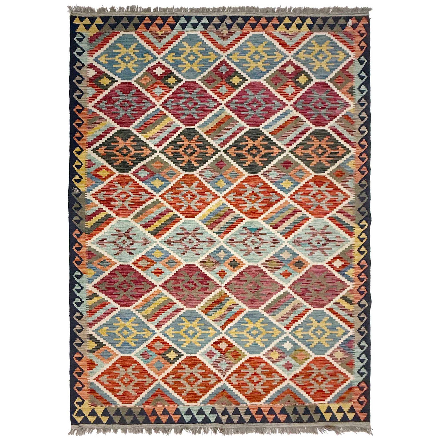 Handmade Afghan Vegetable Kilim 5' 9" x 8' 2" ft / 174 x 250 cm - No. W38939
