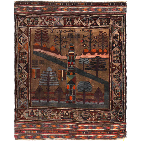 Handmade Picture Area Rug 4' 5" x 6' 6" ft / 135 x 198 cm - No. Y14953