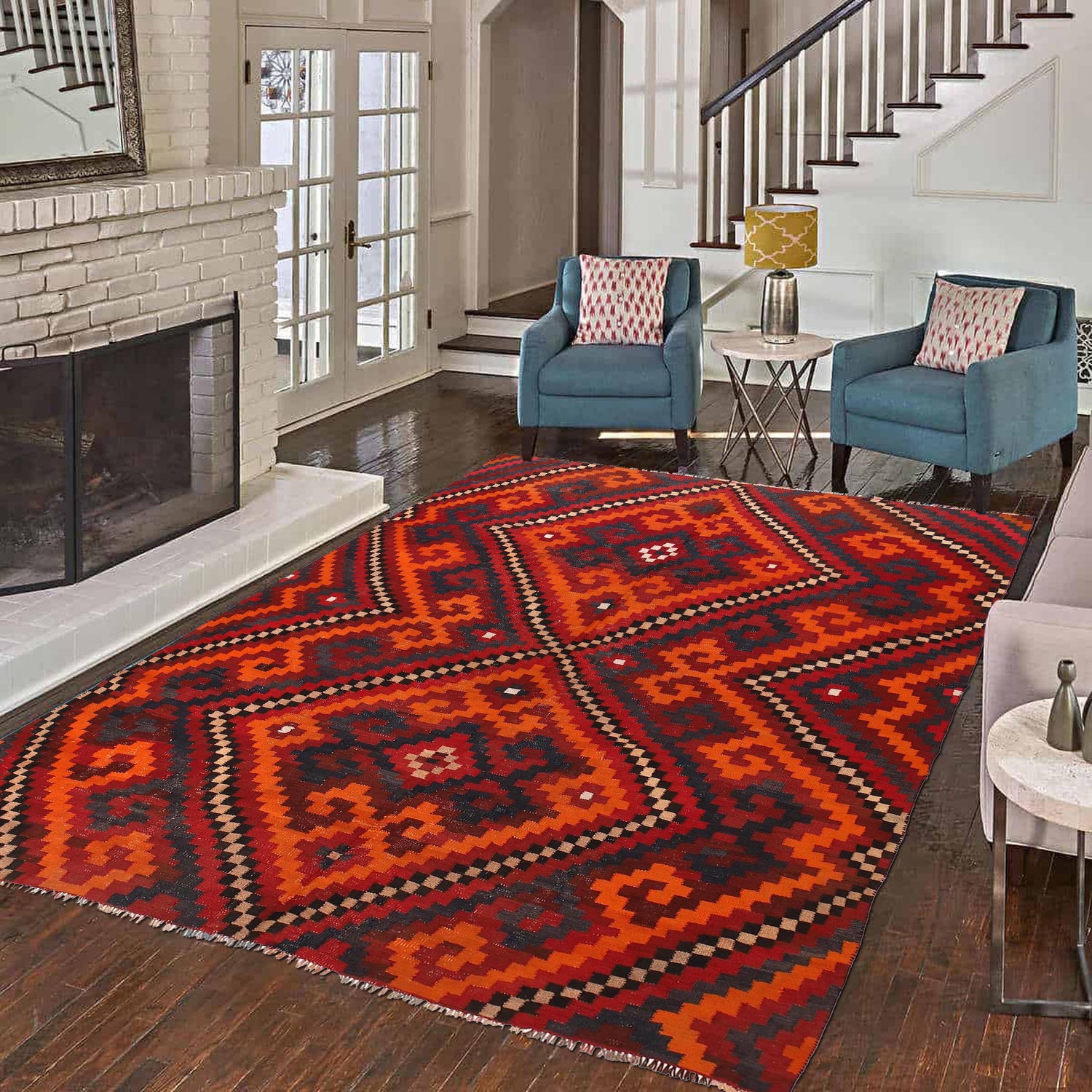 Afghan Vintage Kilim 7' 2" x 9' 11" ft / 218 x 301 cm - No. Y15776