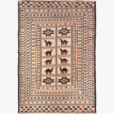 Handmade Soumak Kelim 4' 4" x 6' 4" ft / 131 x 194 cm - No. Y16060