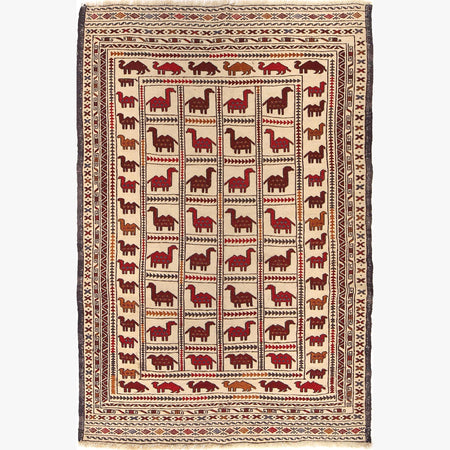 Handmade Soumak Kelim 4' 2" x 6' 6" ft / 126 x 198 cm - No. Y16061