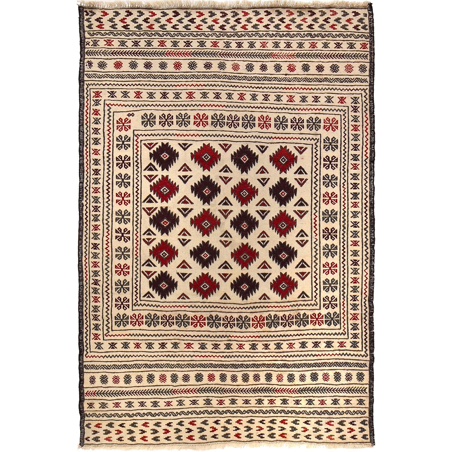 Handmade Soumak Kelim 4' 3" x 6' 4" ft / 129 x 192 cm - No. Y16068