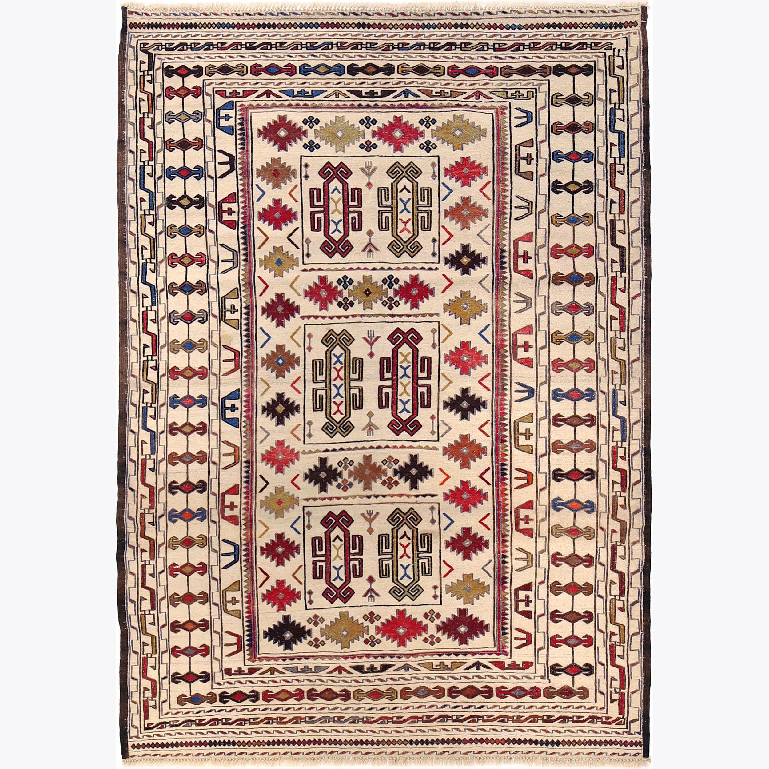 White Flat Weave Kelim 4' 4" x 6' 4" ft / 131 x 192 cm - No. Y16160