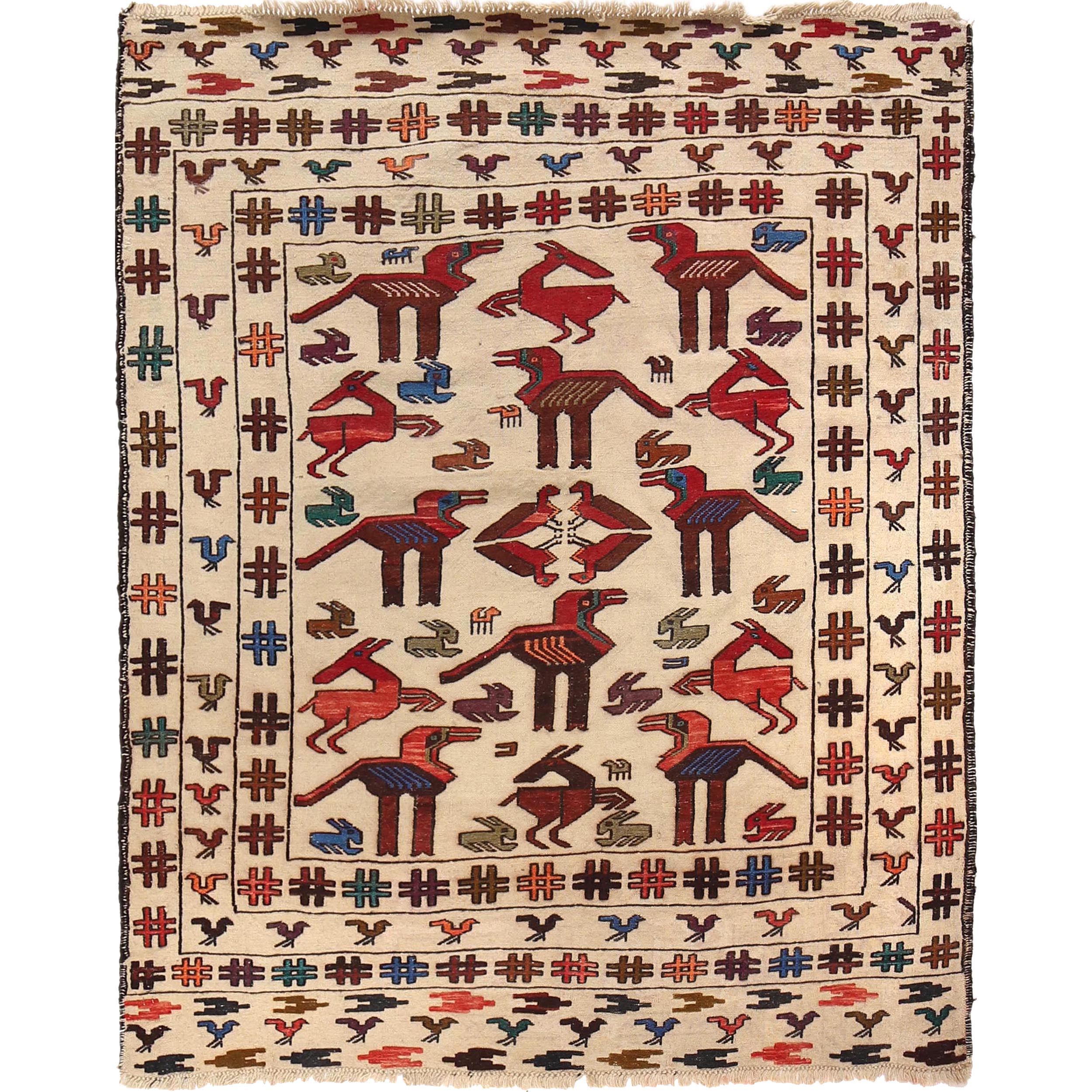 White Flat Weave Kelim 4' 5" x 5' 4" ft / 135 x 163 cm - No. Y16166