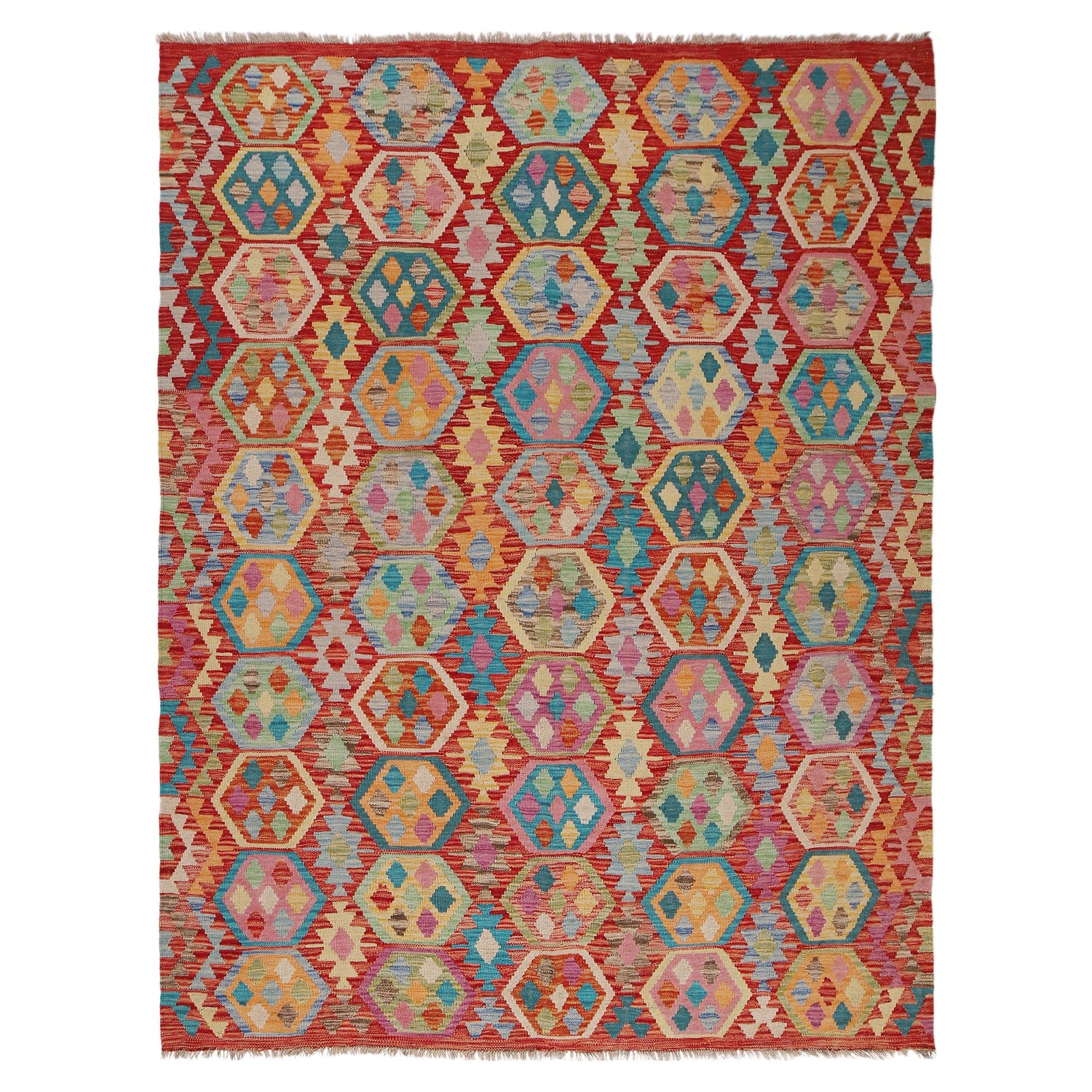 Hand Knotted Afghan Style Kilim 5' 10" x 7' 9" ft / 177 x 237 cm - No. Y31067