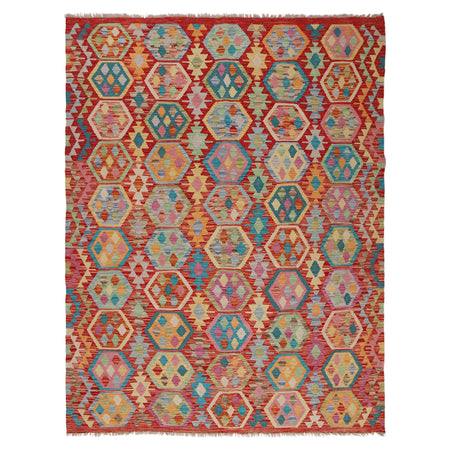 Hand Knotted Afghan Style Kilim 5' 10" x 7' 9" ft / 177 x 237 cm - No. Y31067