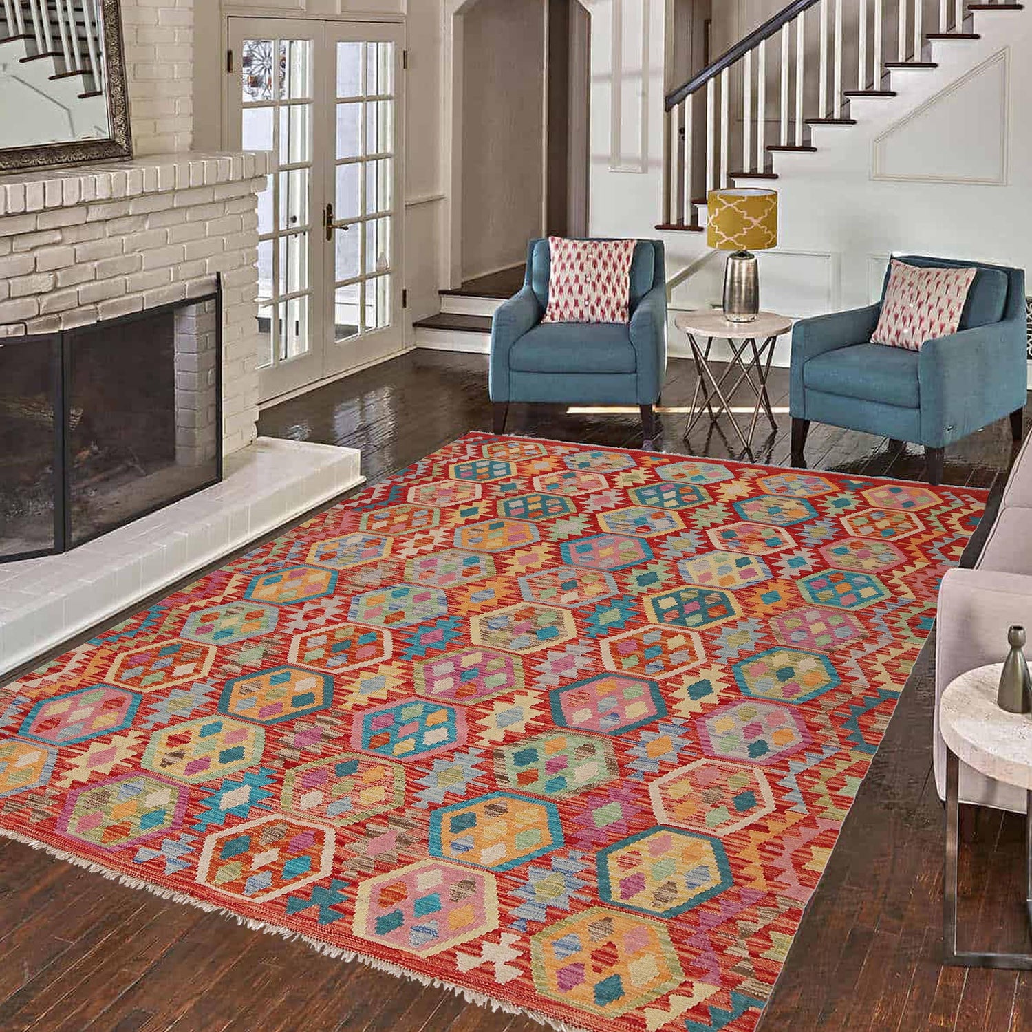 Hand Knotted Afghan Style Kilim 5' 10" x 7' 9" ft / 177 x 237 cm - No. Y31067