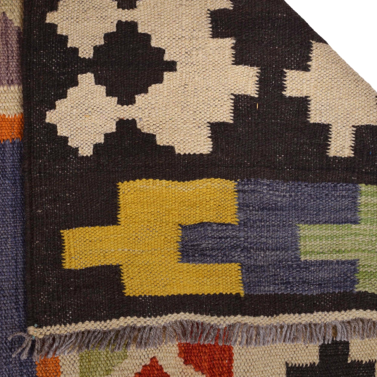 Colorful Flat-Weave Wool Kilim 7' 4" x 9' 10" ft / 224 x 299 cm - No. Y31565