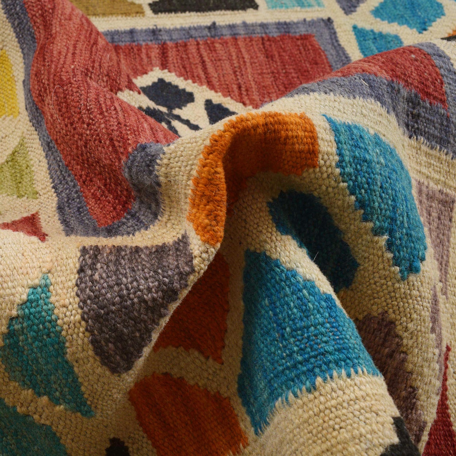 Colorful Flat-Weave Wool Kilim 7' 4" x 9' 10" ft / 224 x 299 cm - No. Y31565