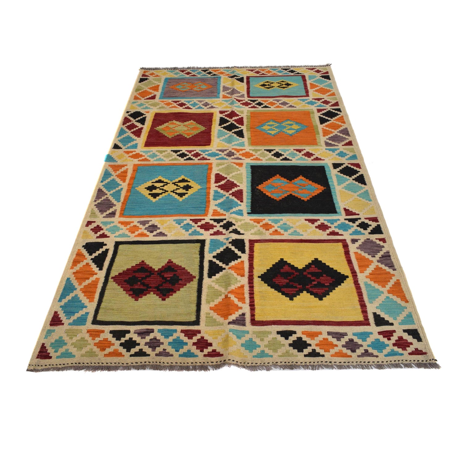 Hand Made Afghan Kilim 4' 5" x 7' 3" ft / 135 x 222 cm - No. Y31571