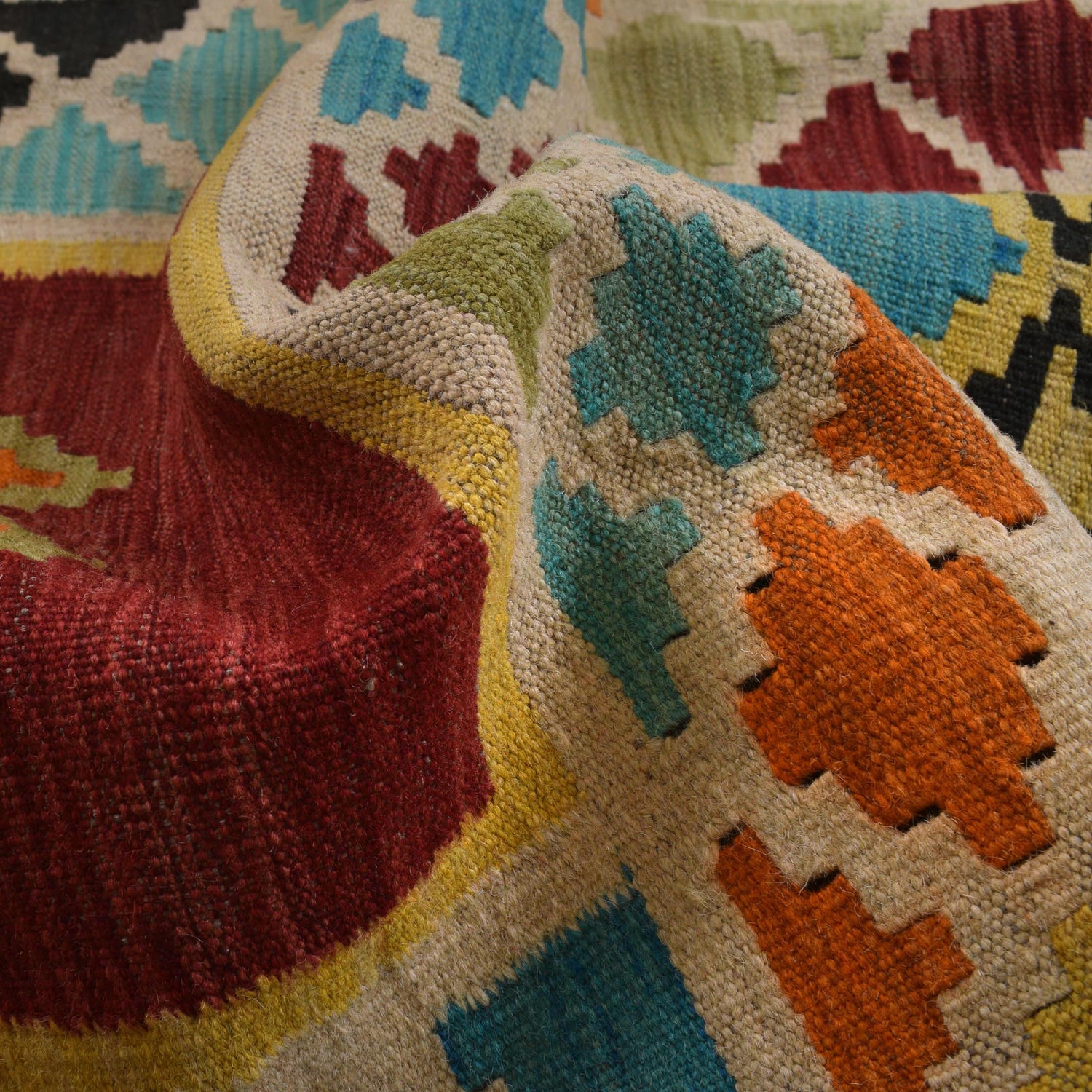 Hand Made Afghan Kilim 4' 5" x 7' 3" ft / 135 x 222 cm - No. Y31571