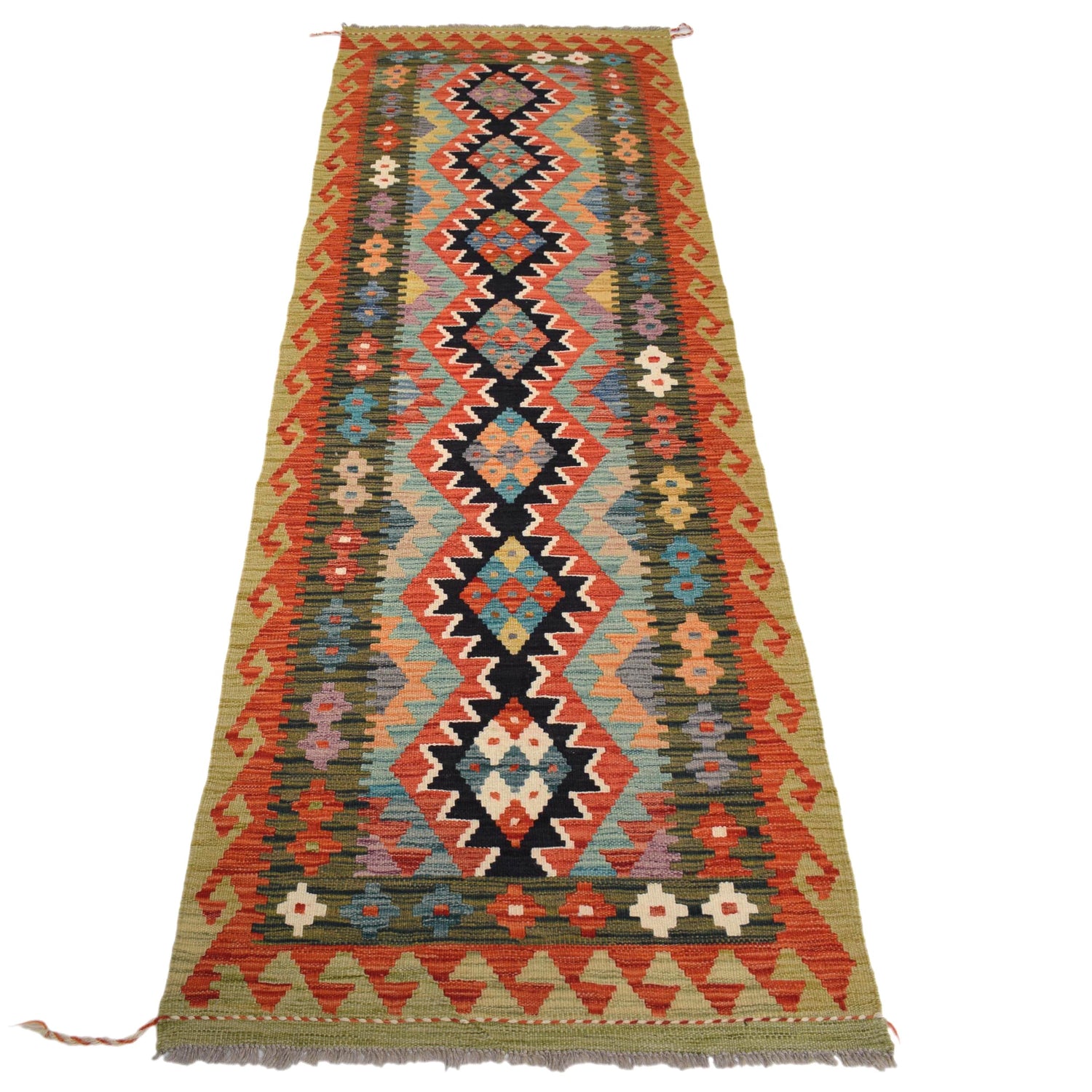 Hand Knotted Afghan Style Kilim Runner 2' 7" x 8' 2" ft / 79 x248 cm - No. Y31573