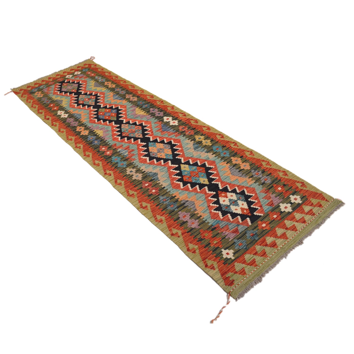 Hand Knotted Afghan Style Kilim Runner 2' 7" x 8' 2" ft / 79 x248 cm - No. Y31573