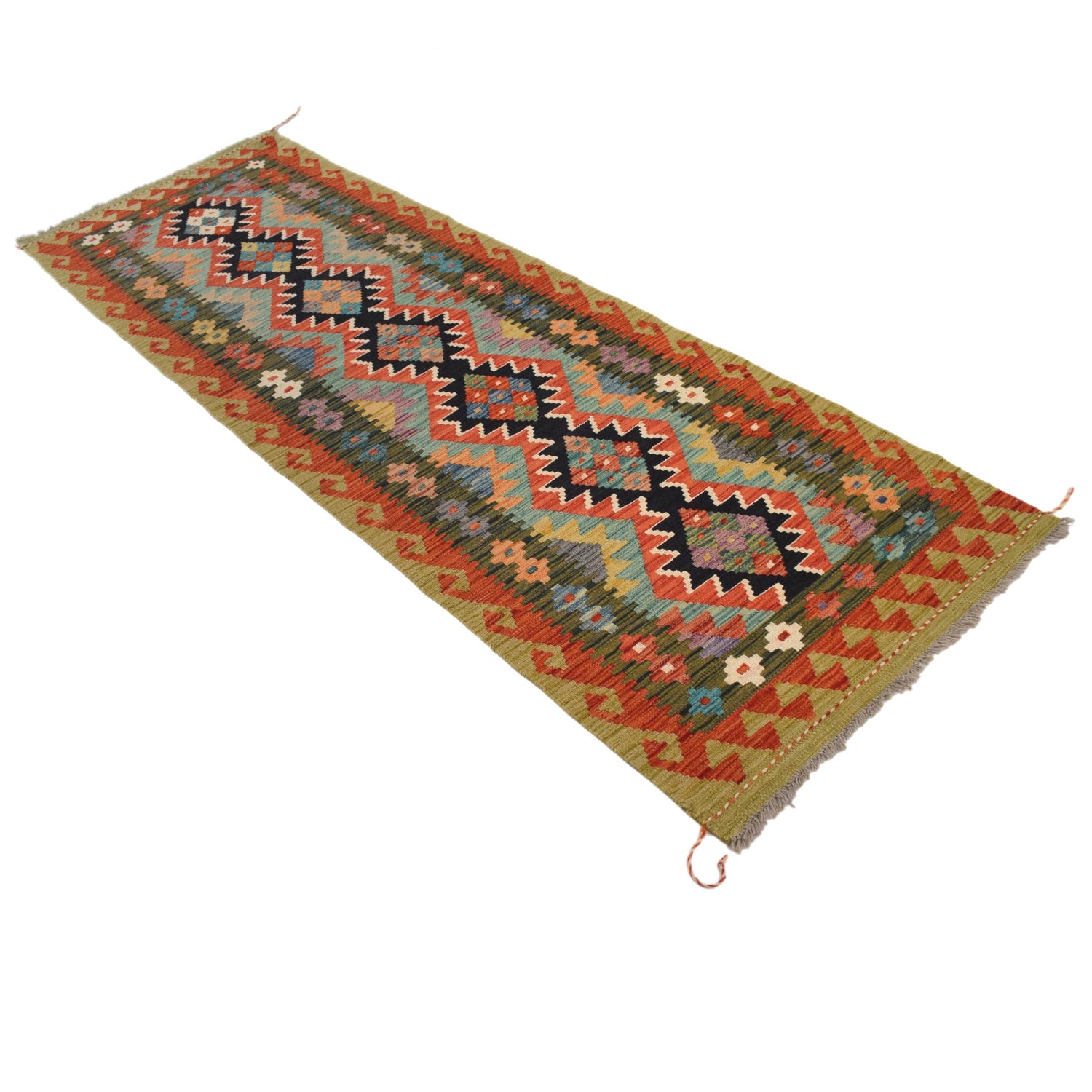 Hand Knotted Afghan Style Kilim Runner 2' 7" x 8' 2" ft / 79 x248 cm - No. Y31573
