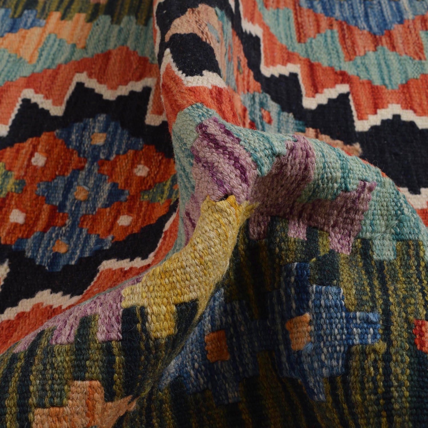 Hand Knotted Afghan Style Kilim Runner 2' 7" x 8' 2" ft / 79 x248 cm - No. Y31573