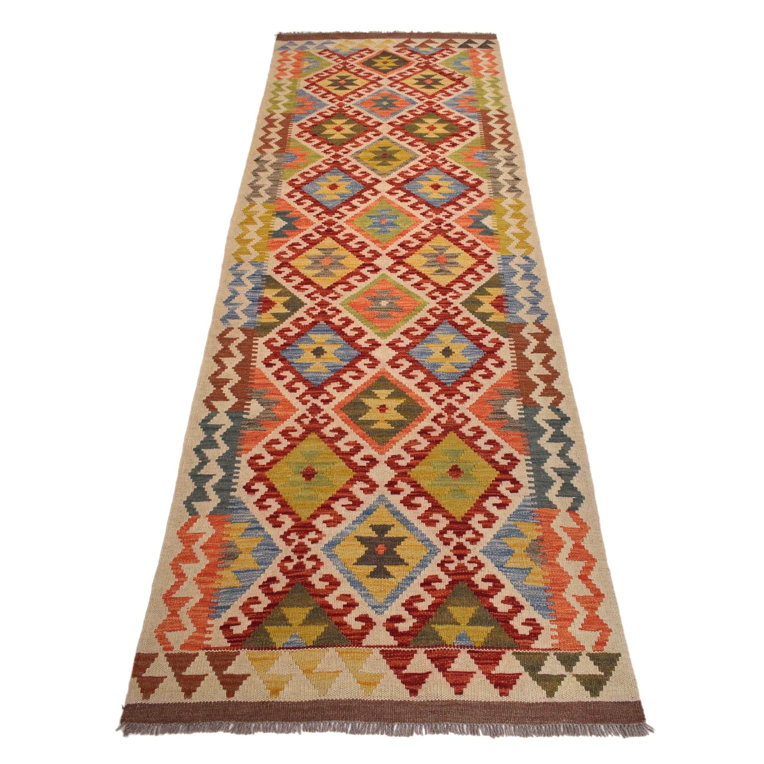 Handmade Turkish Design Wool Kilim Runner 2' 9" x 8' 10" ft / 84 x269 cm - No. Y31577