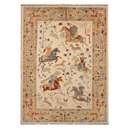 Handmade Picture Area Rug 4' 4" x 5' 10" ft / 133 x 177 cm - No. Y33028