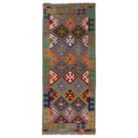 Hand Knotted Afghan Style Kilim Runner 2' 9"x 6' 9" ft / 83 x 205 cm - No. Y33098