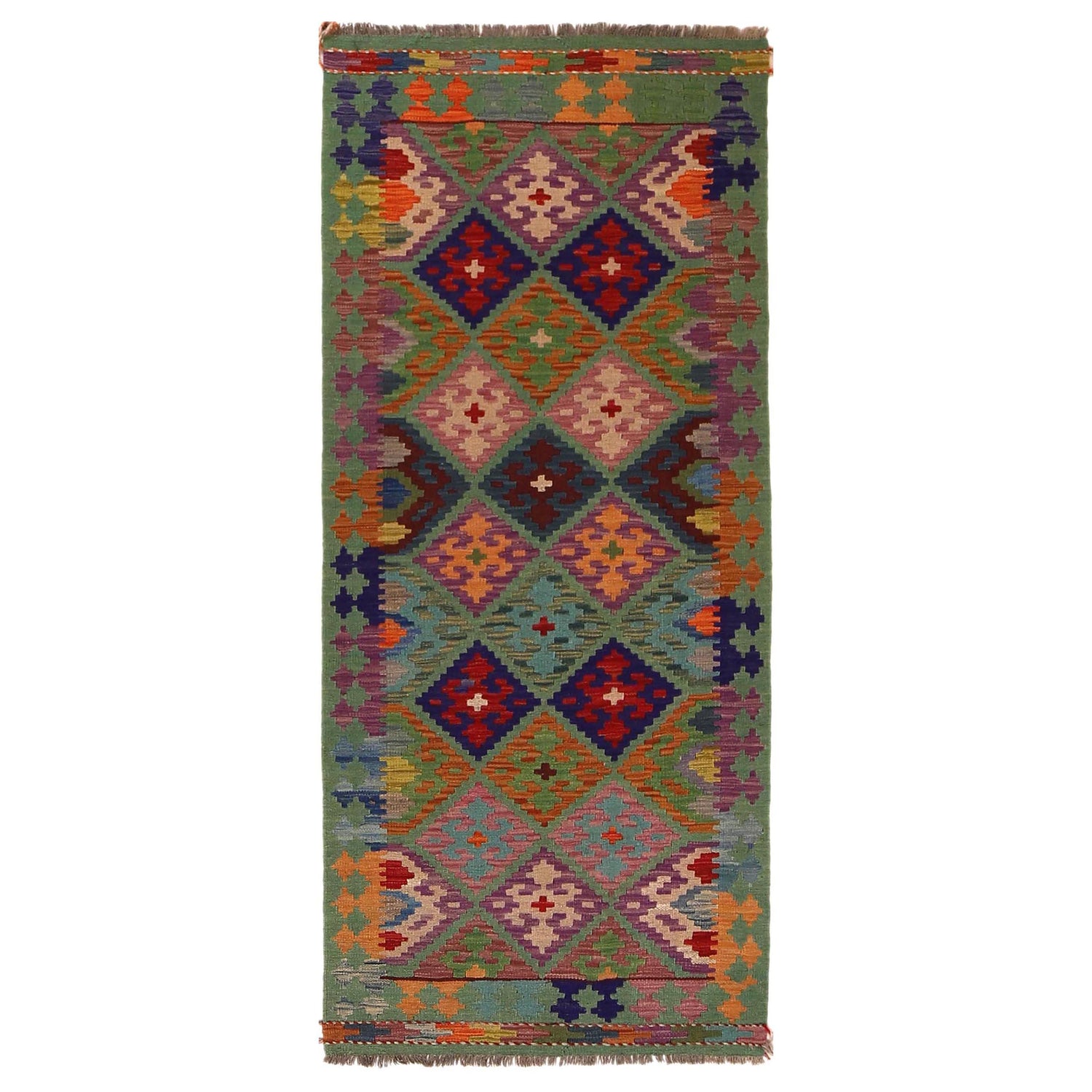 Hand Knotted Afghan Style Kilim Runner 2' 9"x 6' 6" ft / 84 x 198 cm - No. Y33099
