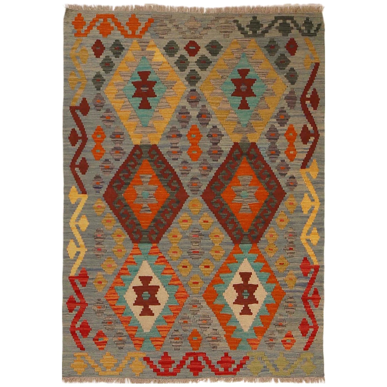 Handmade Turkish Design Wool Kilim 3' 4" x 4' 9" ft / 101 x 144 cm - No. Y35091
