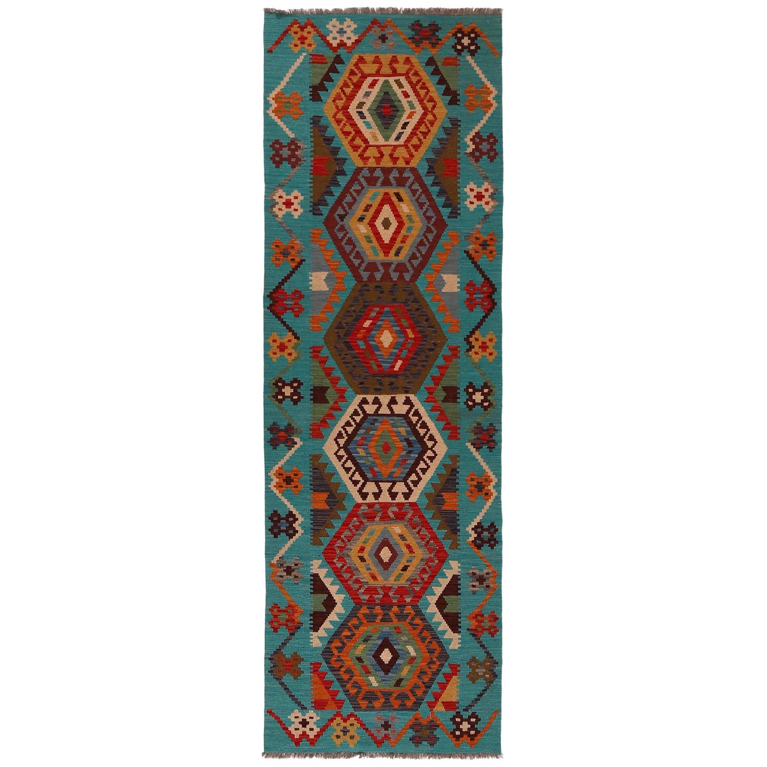 Handmade Turkish Design Wool Kilim Runner 2' 10" x 9' 9" ft / 87 x 298 cm - No. Y35093