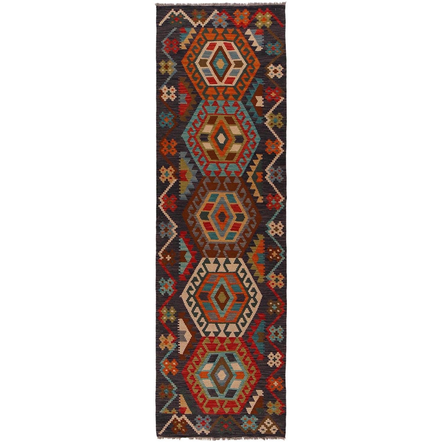 Hand Knotted Flatweave Kilim Runner 2' 9" x 9' 9" ft / 84 x 297 cm - No. Y35100