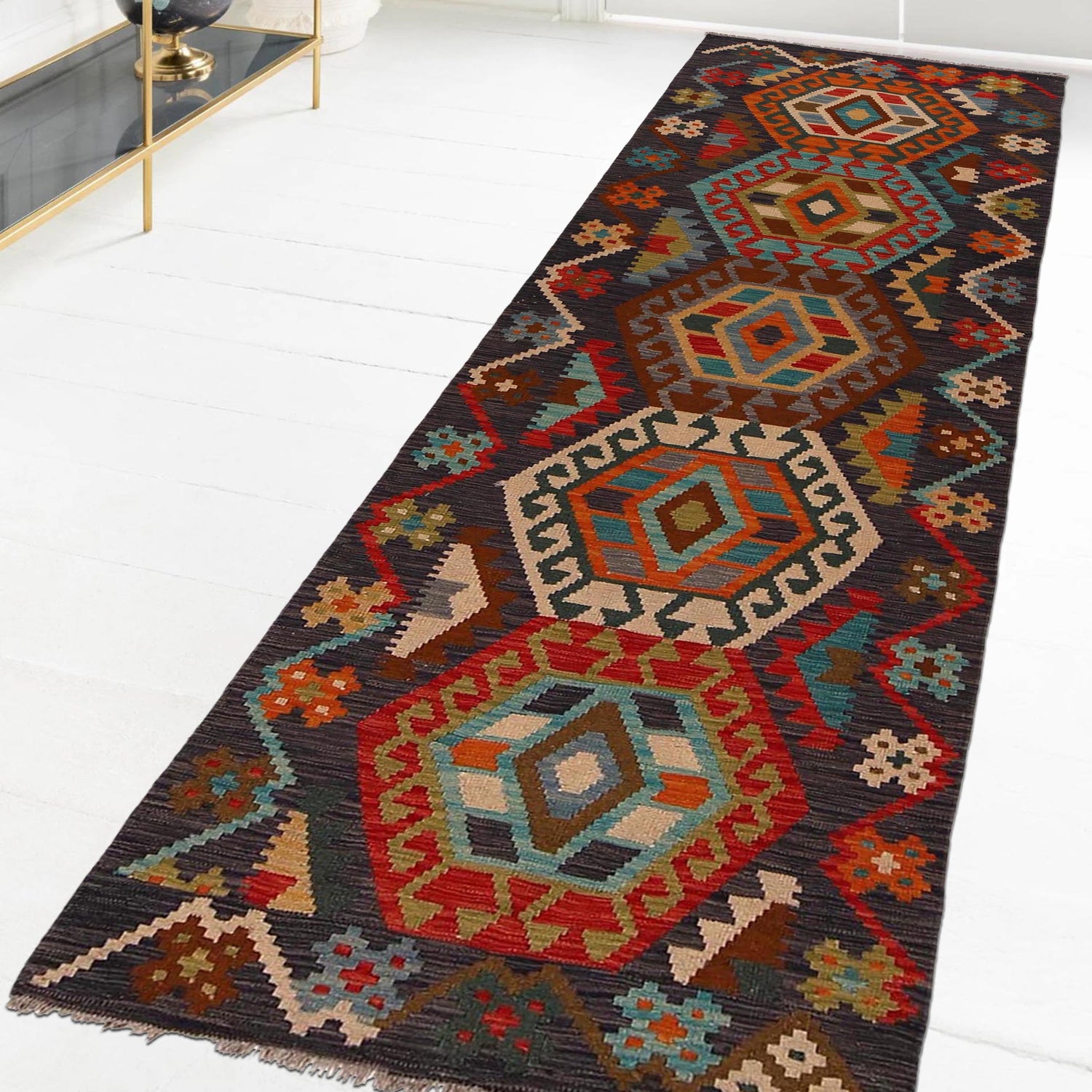 Hand Knotted Flatweave Kilim Runner 2' 9" x 9' 9" ft / 84 x 297 cm - No. Y35100