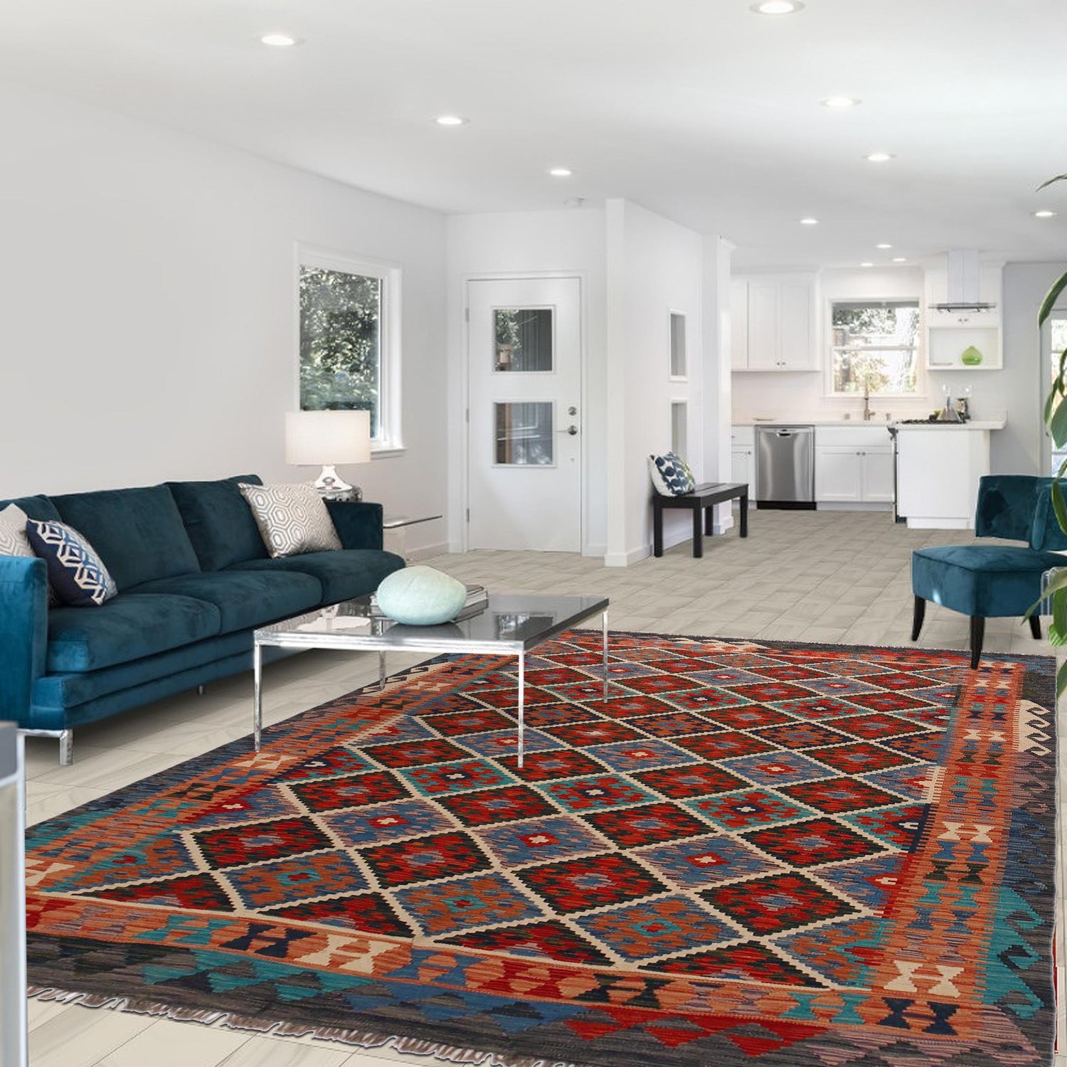 Handmade Afghan Vegetable Kilim 5' 9" x 7' 10" ft / 176 x 239 cm - No. Y35603